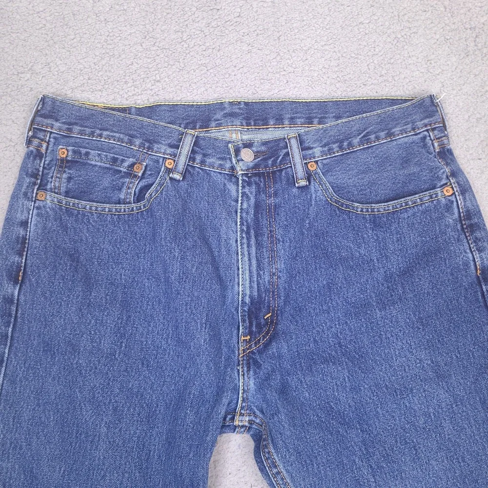 Levi's Jeans‎ Mens 36x27.5 Blue 505 Regular Fit Straight Leg Medium Wash Hemmed